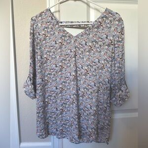 LOFT - Lavender floral print v-neck blouse